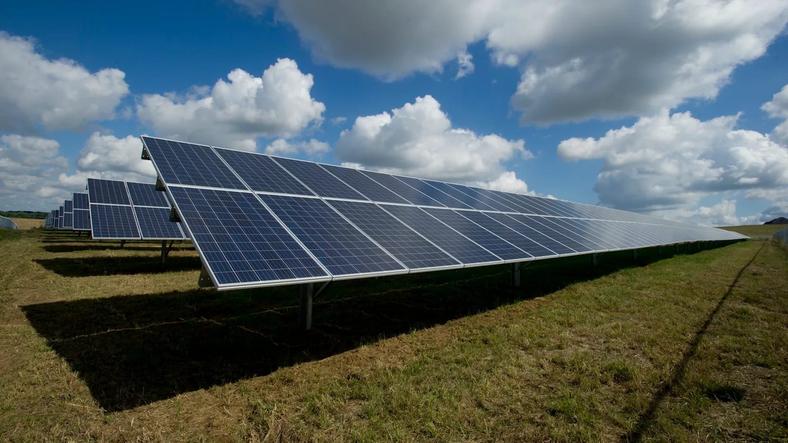 Toiture industrielle couverte de panneaux solaires, vue aerienne.